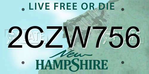 2CZW756 New Hampshire License Plate