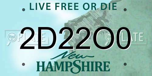 2D22O0 New Hampshire License Plate