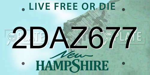 2DAZ677 New Hampshire License Plate