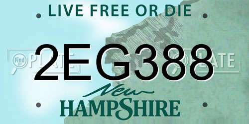 2EG388 New Hampshire License Plate