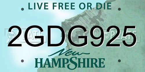 2GDG925 New Hampshire License Plate