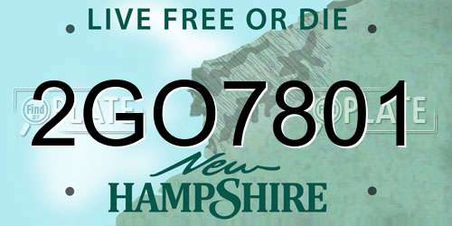 2GO7801 New Hampshire License Plate
