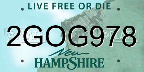 2GOG978 New Hampshire License Plate