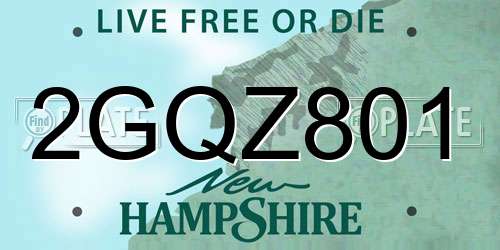 2GQZ801 New Hampshire License Plate