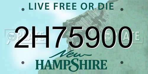 2H75900 New Hampshire License Plate