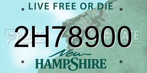 2H78900 New Hampshire License Plate