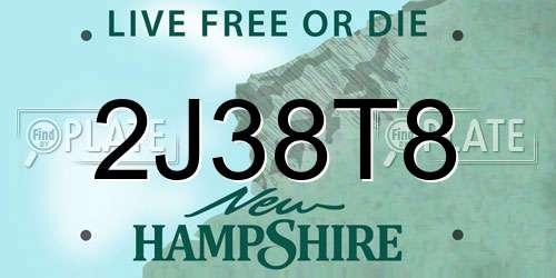 2J38T8 New Hampshire License Plate