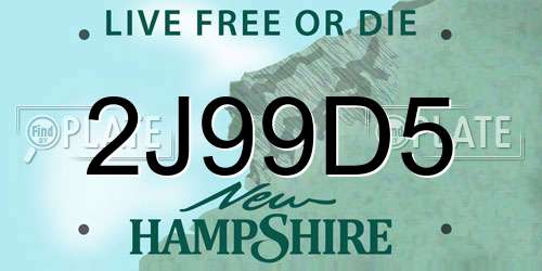 2J99D5 New Hampshire License Plate