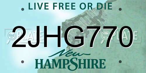 2JHG770 New Hampshire License Plate