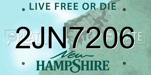 2JN7206 New Hampshire License Plate