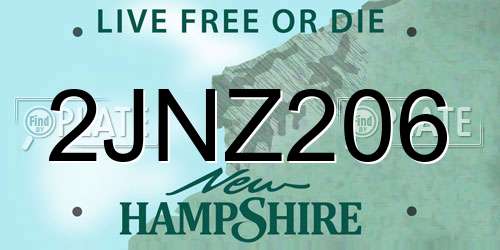 2JNZ206 New Hampshire License Plate