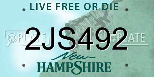 2JS492 New Hampshire License Plate
