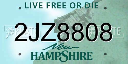 2JZ8808 New Hampshire License Plate