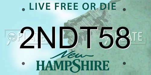 2NDT58 New Hampshire License Plate