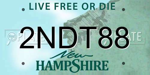 2NDT88 New Hampshire License Plate
