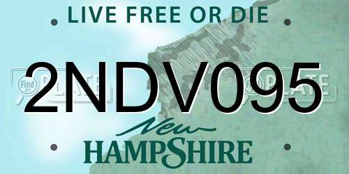 2NDV095 New Hampshire License Plate