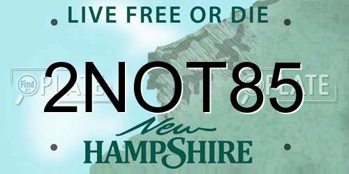 2NOT85 New Hampshire License Plate