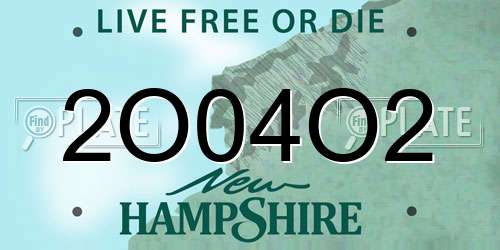 2O04O2 New Hampshire License Plate