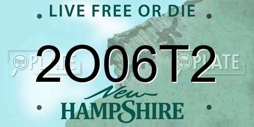 2O06T2 New Hampshire License Plate