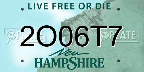 2O06T7 New Hampshire License Plate