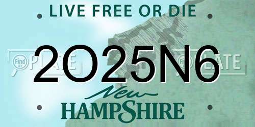 2O25N6 New Hampshire License Plate