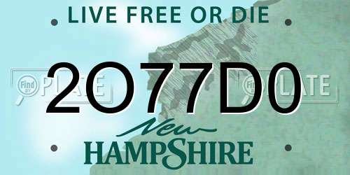 2O77D0 New Hampshire License Plate