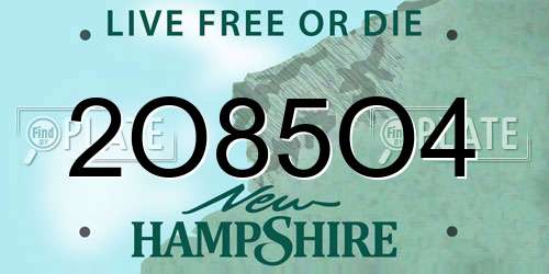 2O85O4 New Hampshire License Plate