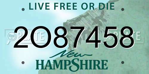 2O87458 New Hampshire License Plate