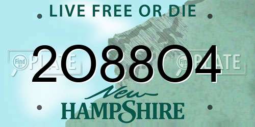 2O88O4 New Hampshire License Plate