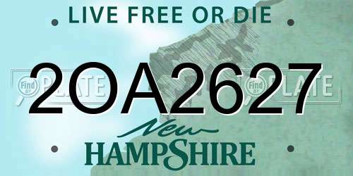 2OA2627 New Hampshire License Plate