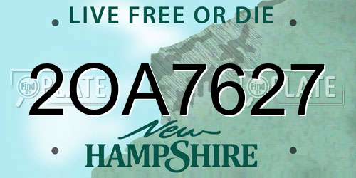 2OA7627 New Hampshire License Plate