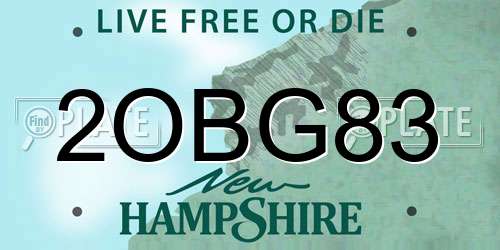 2OBG83 New Hampshire License Plate