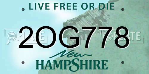 2OG778 New Hampshire License Plate