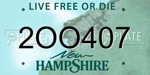 2OO407 New Hampshire License Plate
