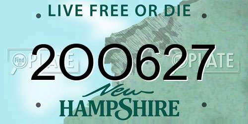 2OO627 New Hampshire License Plate