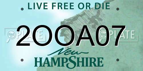 2OOA07 New Hampshire License Plate