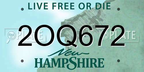 2OQ672 New Hampshire License Plate