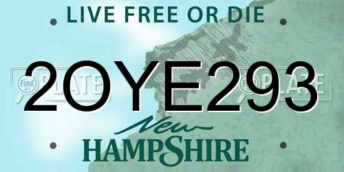 2OYE293 New Hampshire License Plate