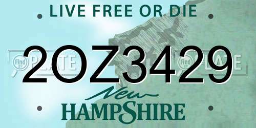 2OZ3429 New Hampshire License Plate
