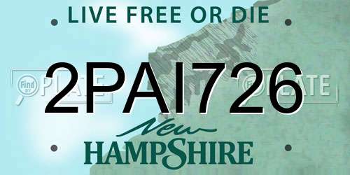 2PAI726 New Hampshire License Plate