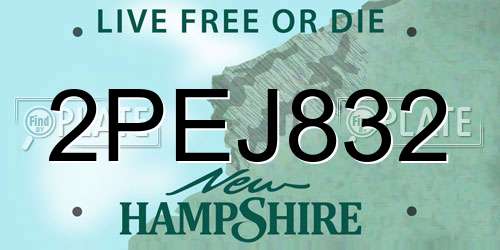 2PEJ832 New Hampshire License Plate