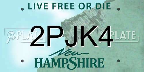 2PJK4 New Hampshire License Plate