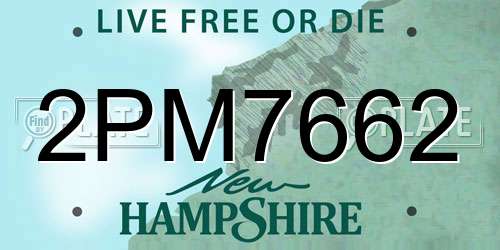 2PM7662 New Hampshire License Plate