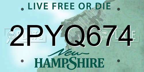 2PYQ674 New Hampshire License Plate