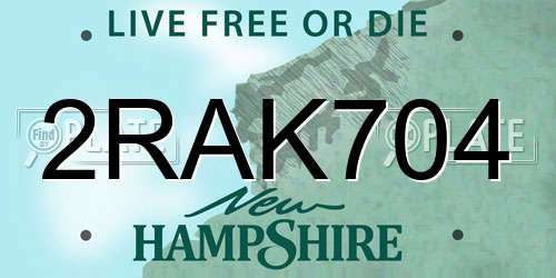 2RAK704 New Hampshire License Plate