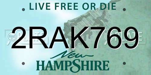 2RAK769 New Hampshire License Plate