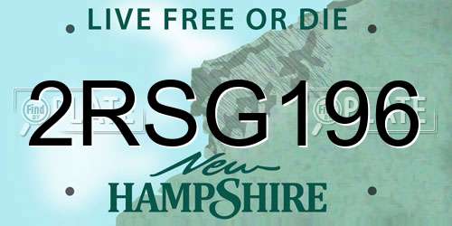 2RSG196 New Hampshire License Plate