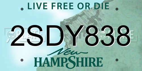 2SDY838 New Hampshire License Plate