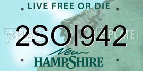 2SOI942 New Hampshire License Plate