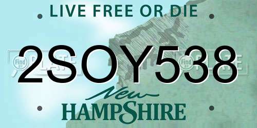 2SOY538 New Hampshire License Plate